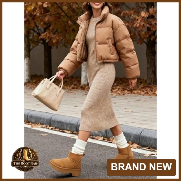 Women's Winter Ankle Boots Platform Suede Snow Booties Fur Lined Waterproof - Picture 3 of 8